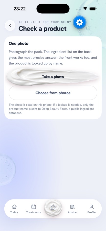 SkinFormula product check screen
